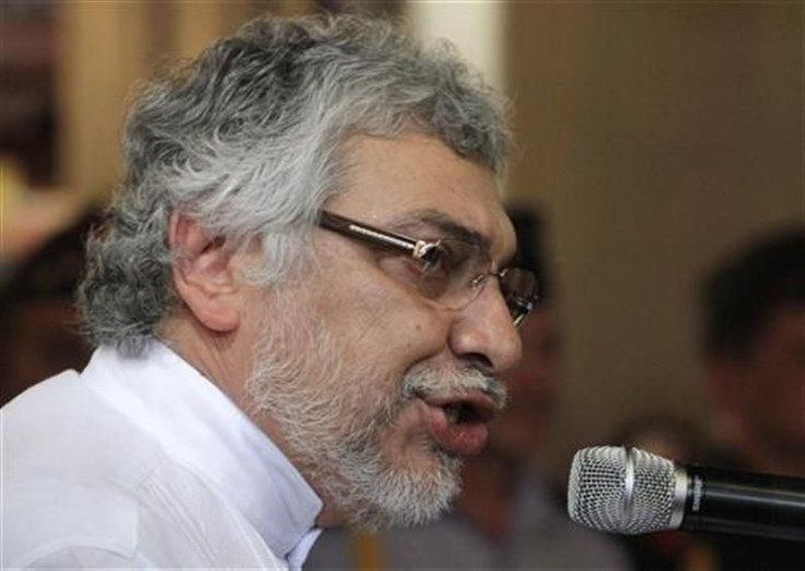 Paraguay's President Fernando Lugo speaks during an exhibition at the Nations Fair in Asuncion