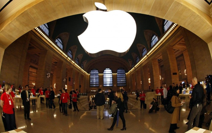 The Apple logo inside the newest Apple Store in New York City's Grand Central Station