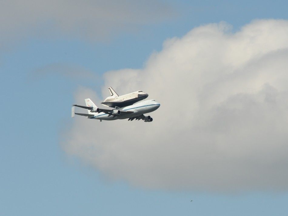 Space shuttle Enterprise approaching New York City 