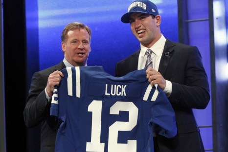 NFL Commissioner Roger Goodell stands with number 1 overall pick Andrew Luck at the NFL Draft.