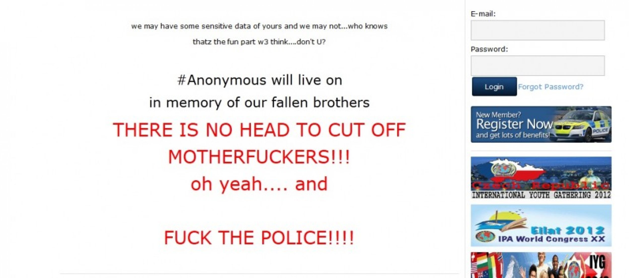 Anonymous Hackers Deface International Police Association Website, FCK THE POLICE PHOTOS