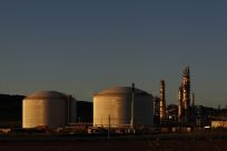 The Woodside gas plant is seen at sunset in Burrup at the Pilbarra region in Western Australia