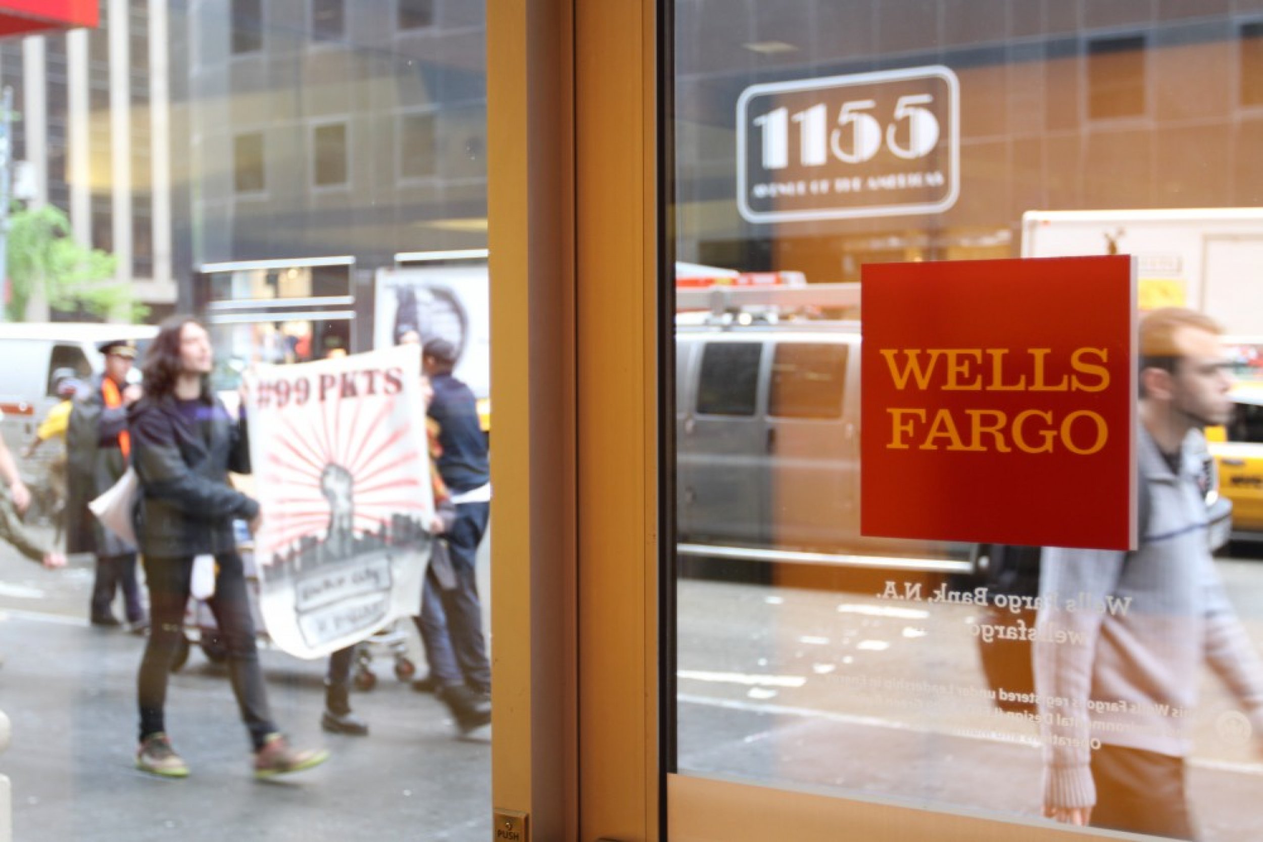 Small, rapidly-moving picket lines targeted the corporate offices of various firms in Midtown.