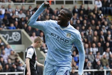 Yaya Toure celebrates his second goal against Newcastle.