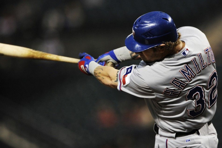 Hamilton hits one of his two-run home runs.