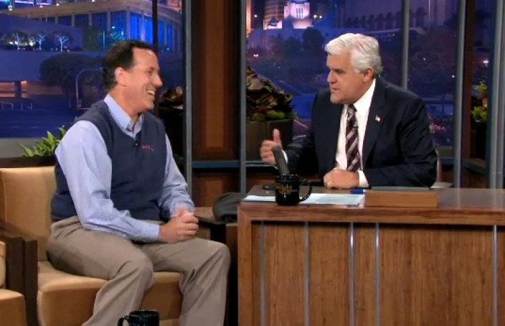 Jay Leno Grills Santorum on &quot;Buried&quot; Romney Endorsement, Gay Marriage & Healthcare