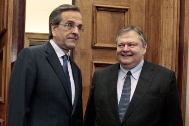 Leader of the Socialists PASOK party Venizelos meets leader of Conservatives New Democracy party Samaras in Athens
