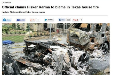 Screen shot of the Fisker car fire from AutoWeek.com.