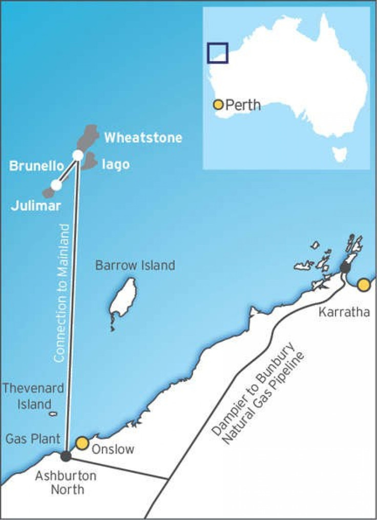 The Wheatstone and nearby Iago natural gas resources are located about 200km (124 miles) north of Onslow off Western Australia's Pilbara coast. The Julimar and Brunello fields will tie back to the central processing platform.
