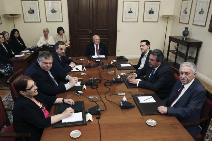 Greek political leaders attend a meeting in Athens