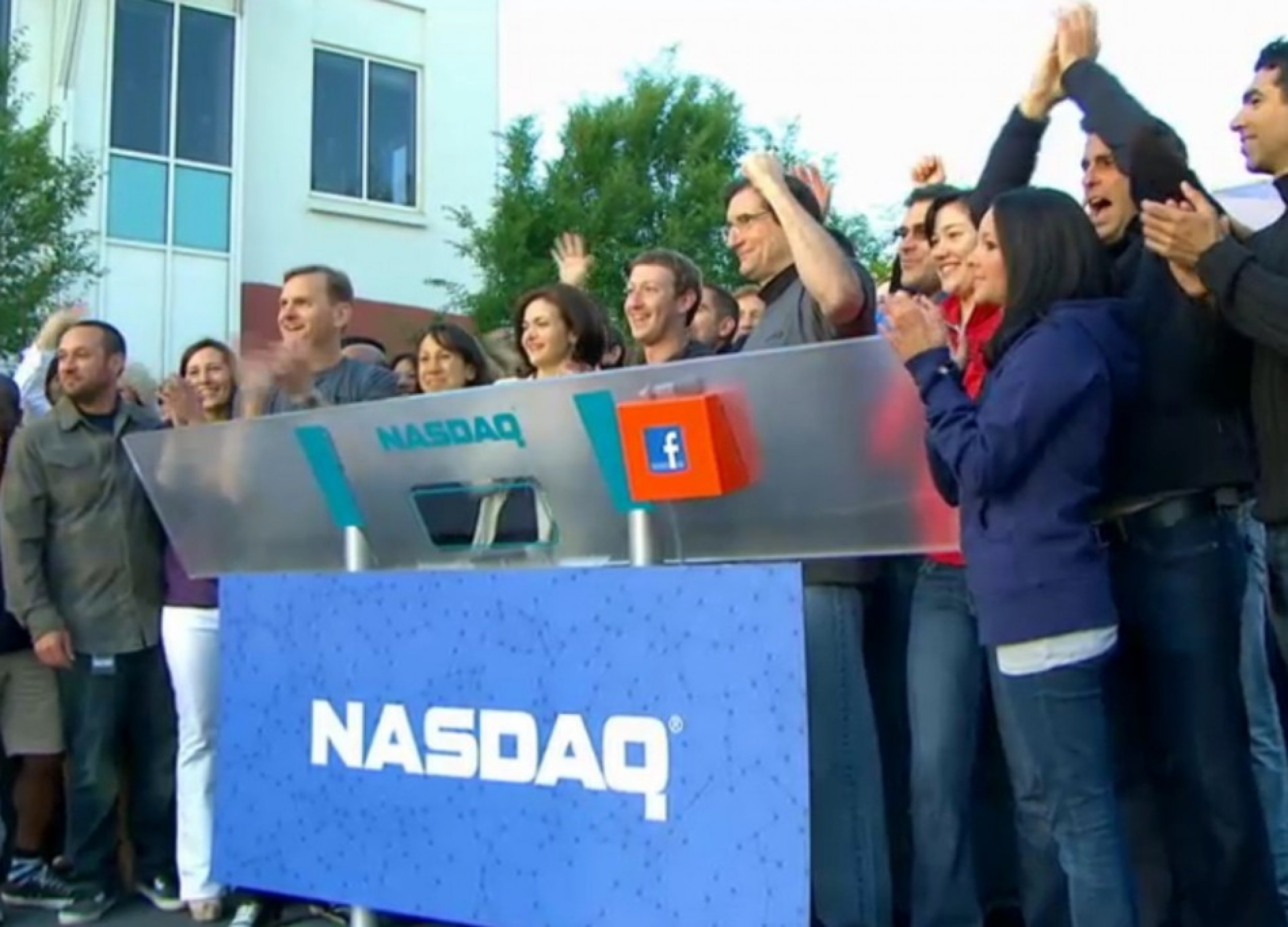 Facebook IPO Mark Zuckerberg Celebrates With Employees As Nasdaq Begins Trading