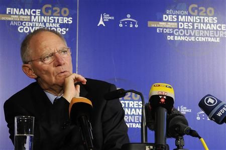Germany's Finance Minister Schauble attends a news conference at the end of the G20 meeting of Finance Ministers and Central Bank Governors at the French Finance ministry in Paris