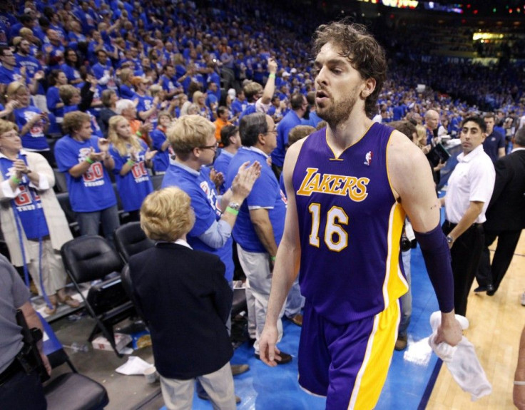 Pau Gasol walks off the court after the Thunder eliminate the Lakers from the playoffs