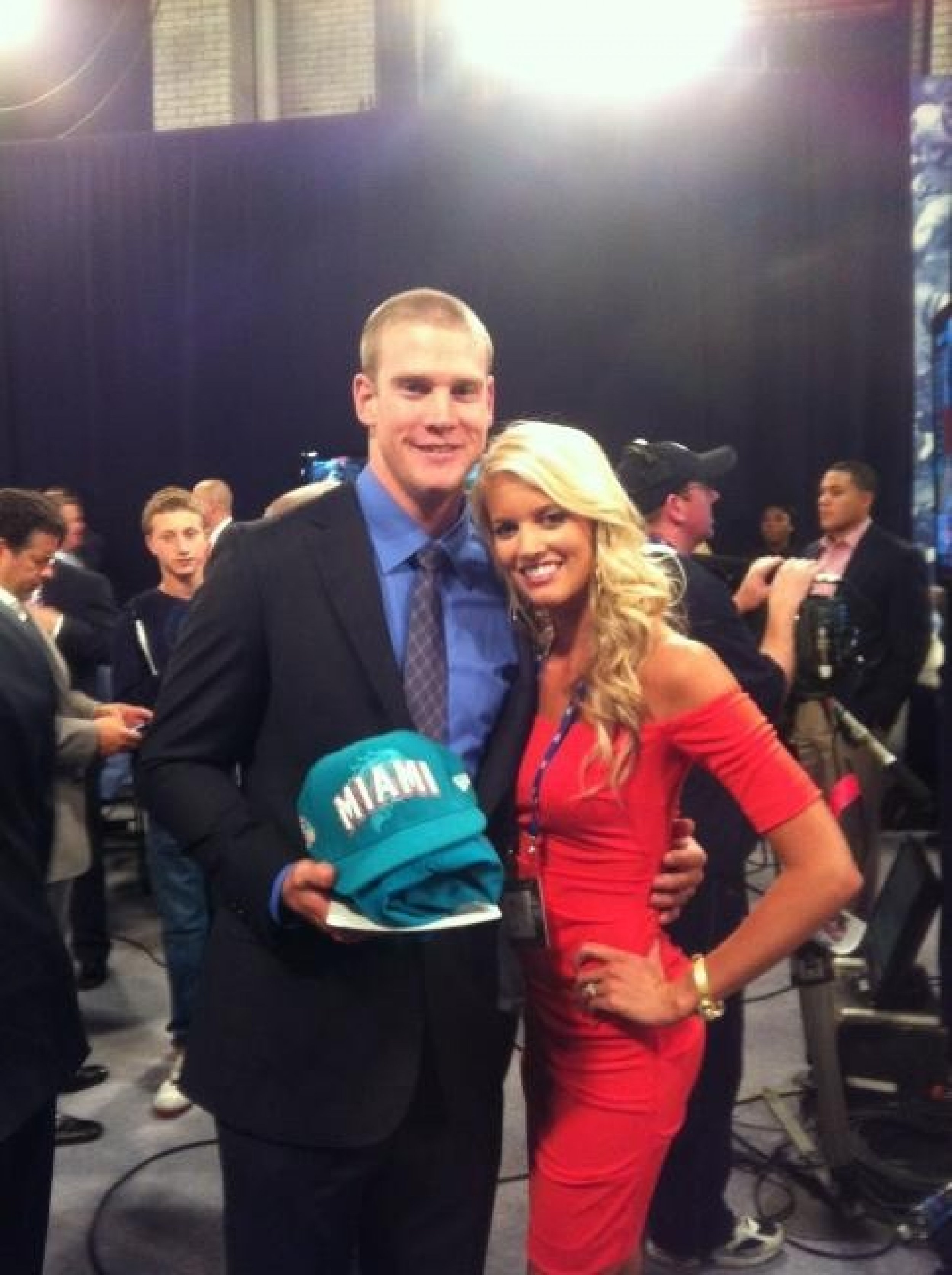 Lauren Tannehill with her husband after he was drafted by the Dolphins.