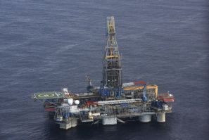 The Homer Ferrington gas drilling rig is seen during President Demetris Christofias' visit to the east Mediterranean island of Nicosia
