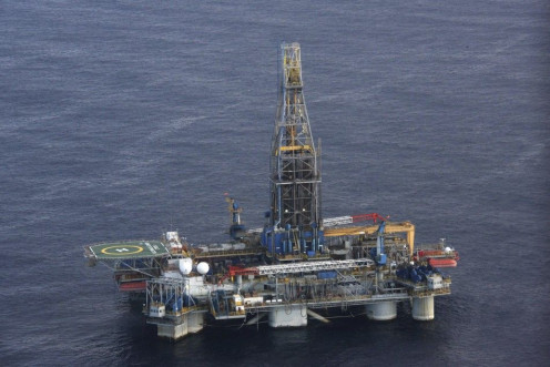 The Homer Ferrington gas drilling rig is seen during President Demetris Christofias' visit to the east Mediterranean island of Nicosia