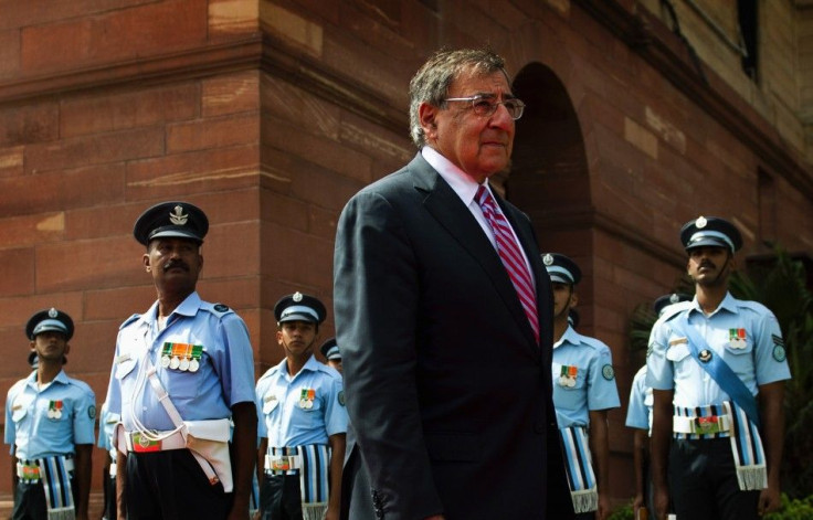 U.S. Defense Secretary Leon Panetta inspects a guard of honor during a welcoming ceremony at the Defence Ministry in New Delhi