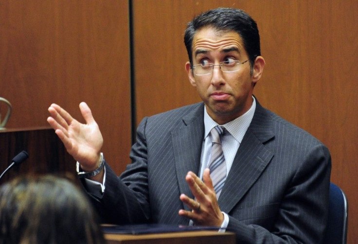 Prosecution witness Dr. Nader Kamangar gestures during his testimony at Dr. Conrad Murray's trial in the death of pop star Michael Jackson in Los Angeles