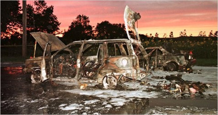A 1993 to 2004  model year Jeep after a car fire