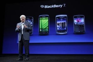 Mike Lazaridis, President and Co-CEO of Research In Motion, speaks about the line of BlackBerry 7 phones during BlackBerry&#039;s DevCon at the Moscone West Center in San Francisco, California