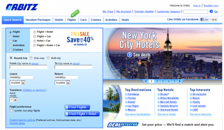 Orbitz Main Page