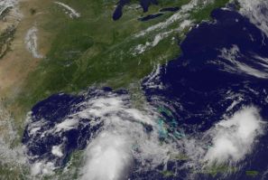 Handout satellite image of the low pressure area System 96L in the Gulf of Mexico