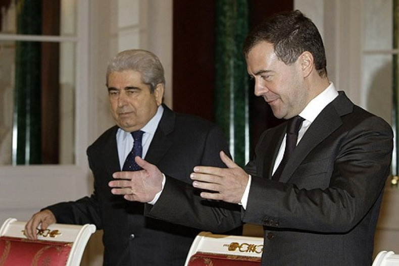 Demetris Christofias with Russia&#039;s Dmitry Medvedev