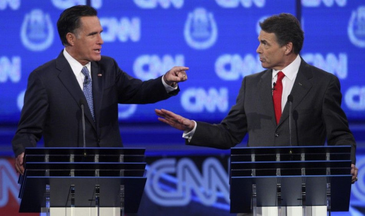 GOP candidates Romney and Perry take part in the CNN Western Republican debate in Las Vegas