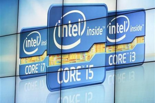 Video wall displays Intel&#039;s logos at the unveiling of its second generation Intel Core processor family during news conference at CES in Las Vegas