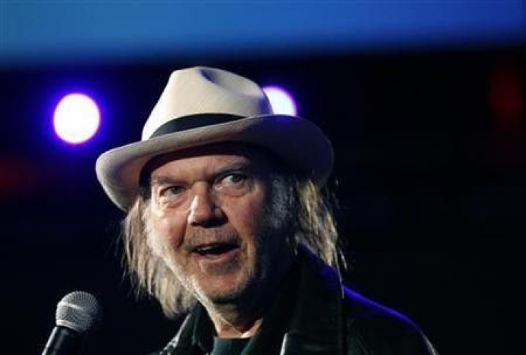Canadian music legend Neil Young smiles while attending the Dreamforce event in San Francisco, California