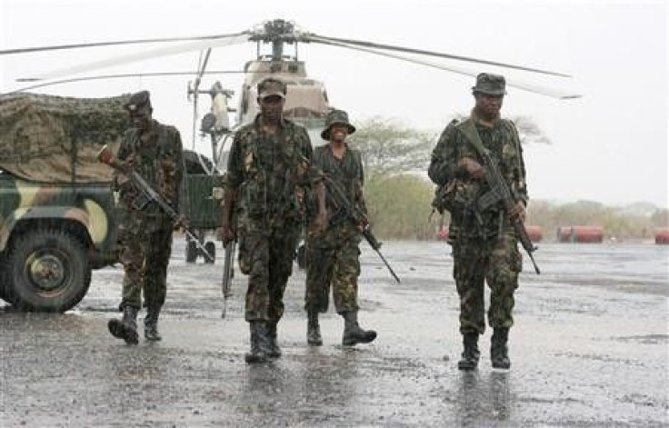 Kenyan troops patrol the Garrisa airstrip