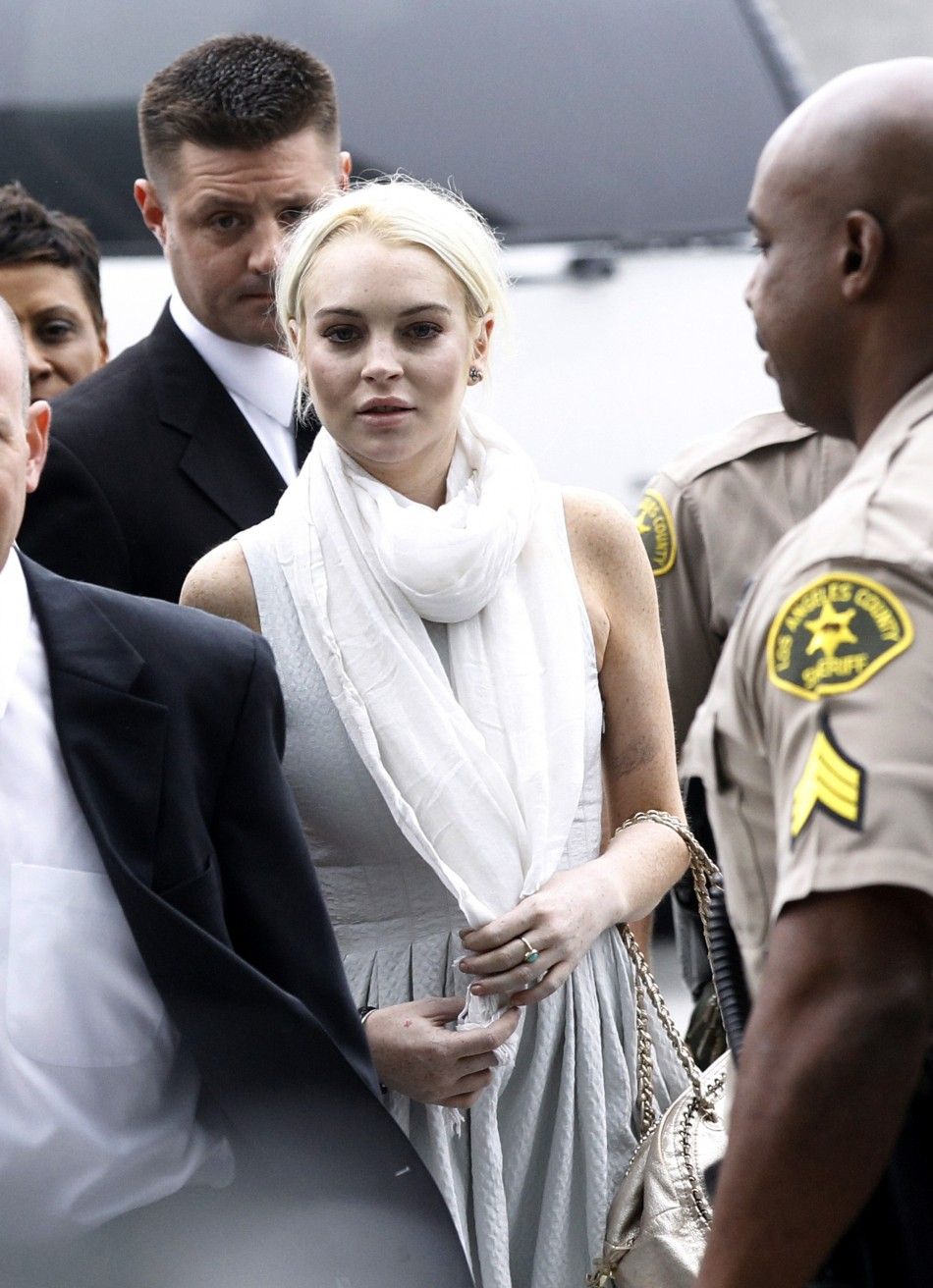 Actress Lindsay Lohan arrives for a progress report hearing at Airport Branch Courthouse in Los Angeles