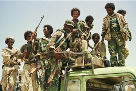 Jubilant Eritrean troops show off their weapons