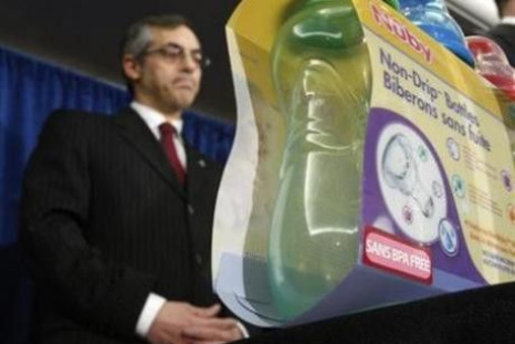  Baby bottles free of the chemical bisphenol A are seen during a news conference with Canada's Health Minister Tony Clement in Ottawa April 18, 2008.
