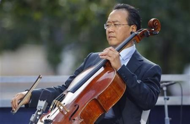 Cellist Yo-Yo Ma plays during ceremonies marking the 10th anniversary of the 9/11 attacks on the World Trade Center, in New York