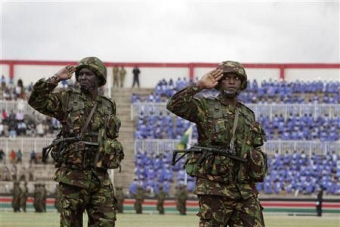 Kenyan army officers take part in a parade during Kenya&quot;s Mashujaa Day (Hero&quot;s Day)
