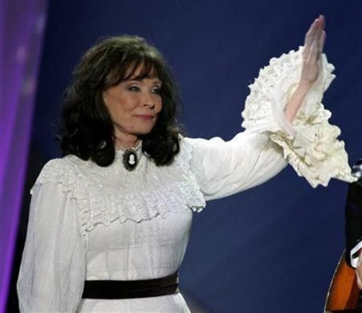 Loretta Lynn waves after performing the song ''Miss being Mrs.'' at the 39th annual Academy of Country Music Awards at the Mandalay Bay Events Center in Las Vegas, Nevada