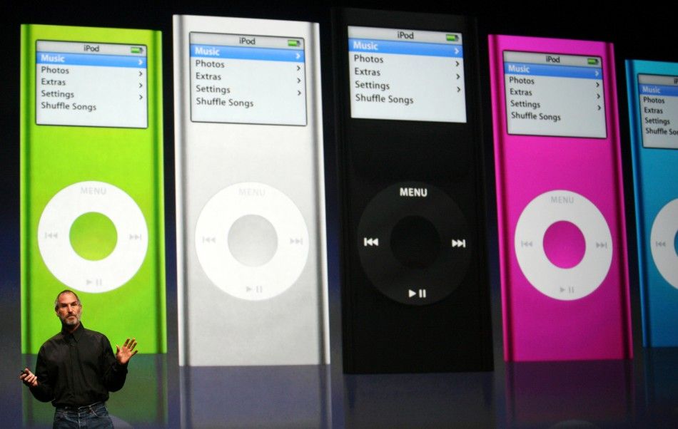Apple Chief Executive Steve Jobs introduces new iPod Nanos to the crowd at the Yerba Buena Center of the Arts theater in San Francisco, California, September 12, 2006.