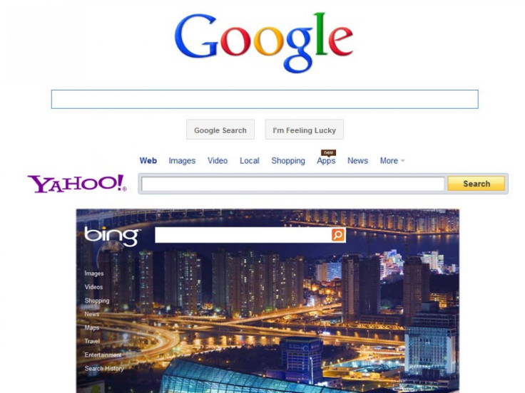 Google, Yahoo and Bing search engines (from top to bottom)