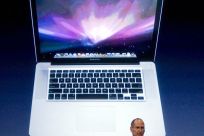 Then-Apple CEO Steve Jobs introduces the new MacBook Pro in 2008, which was the first model with a unibody aluminum shell.