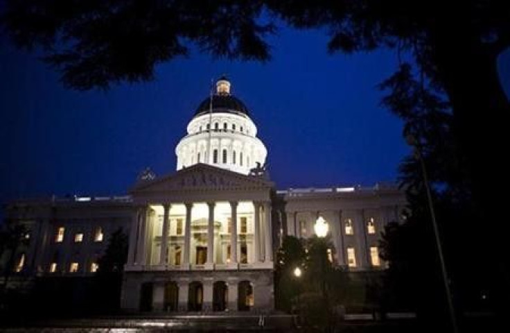 The exterior shot of the State Capitol is seen as California legislators work late into the night to pass a $40 billion budget in the building in Sacramento, California