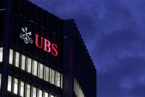 The logo of Swiss bank UBS is seen at an office building in Zurich