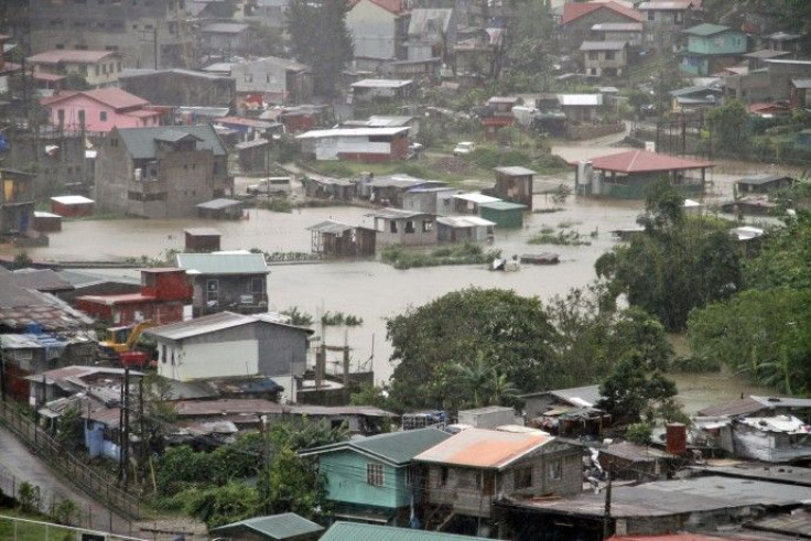 Flooded houses are seen after super typhoon Megi hit Baguio City, north of Manila