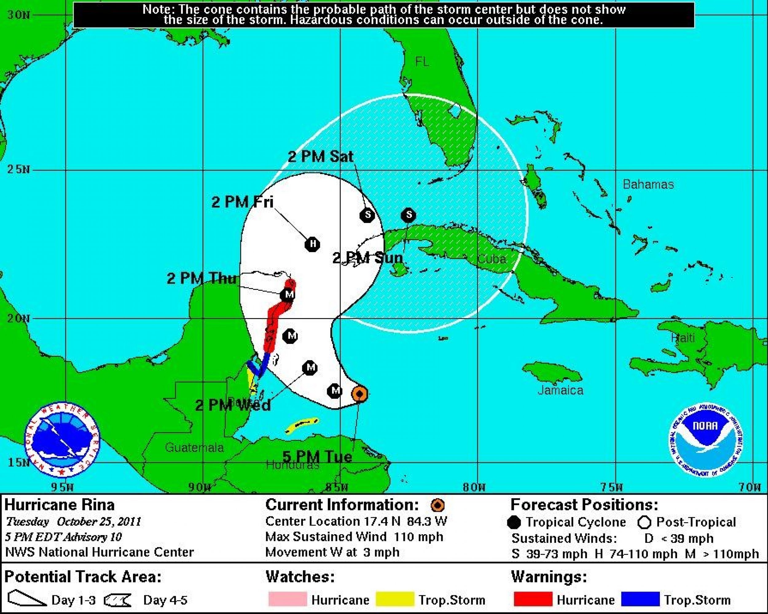 Hurricane Rina Projected Path takes Storm over Mexican Beach Resorts