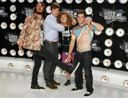 The cast of Comedy Central's sitcom ''Workaholics'' arrive at the 2011 MTV Video Music Awards in Los Angeles