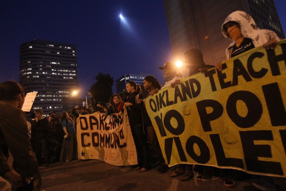 A group of quotOccupy Wall Streetquot demonstrators chant in Oaklands financial district