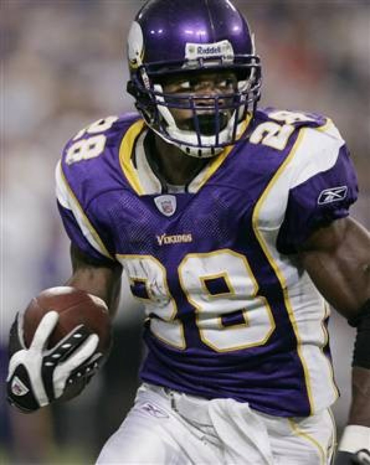 Vikings running back Adrian Peterson who was arrested on Saturday.