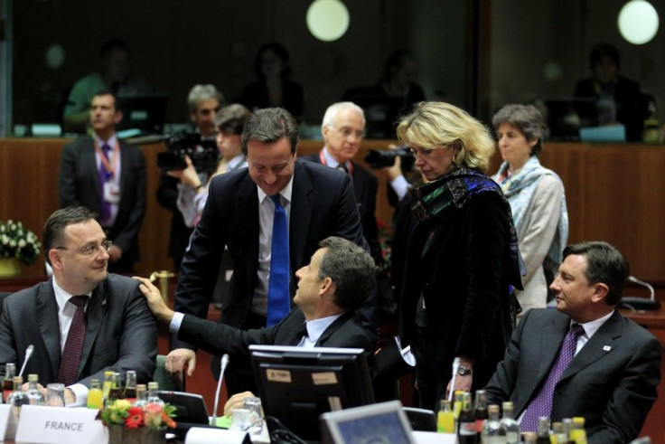 Czech Republic&#039;s Prime Minister Necas Britain&#039;s Prime Minister Cameron France&#039;s President Sarkozy and Slovenia&#039;s Pahor attend an EU summit in Brussels