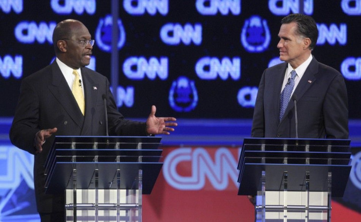 Herman Cain and Mitt Romney