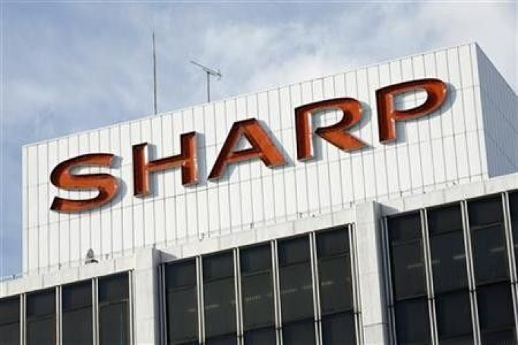The Sharp Corp logo is seen at the company's showroom in Tokyo